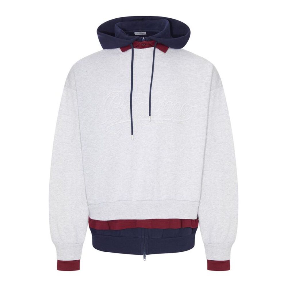 Balenciaga Men Layered Dry Molleton Hoodie With Frayed Lettering